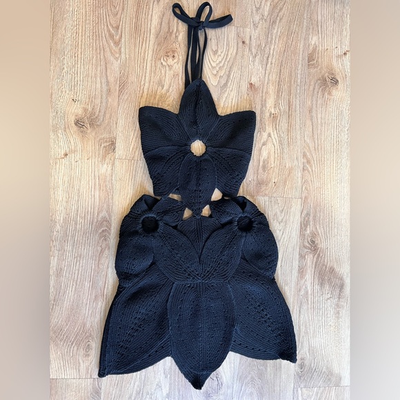 Cult Gaia Floreana Cut Out Hand Crocheted Knit Dress Size XS Black - Picture 3 of 11